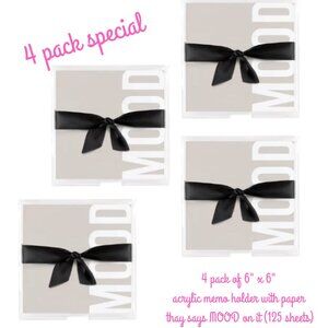 4 pack of 6" x 6" Acrylic notepaper tray with Mood paper (125 sheets)